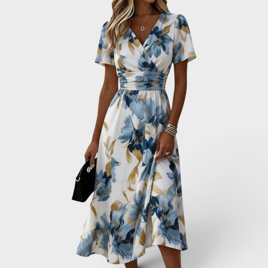 Evadra – Lazo en la cintura y estampado metálico, vestido midi Multicolor