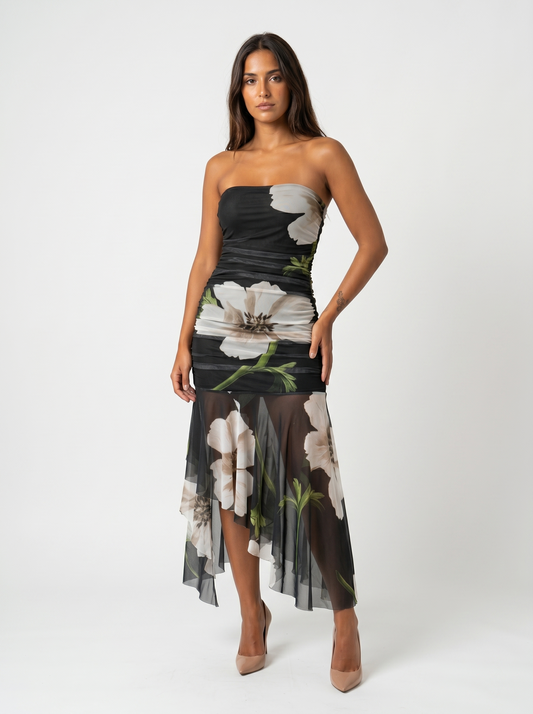 Nivara – Asimétrico con holanes de punto técnico vestido XL