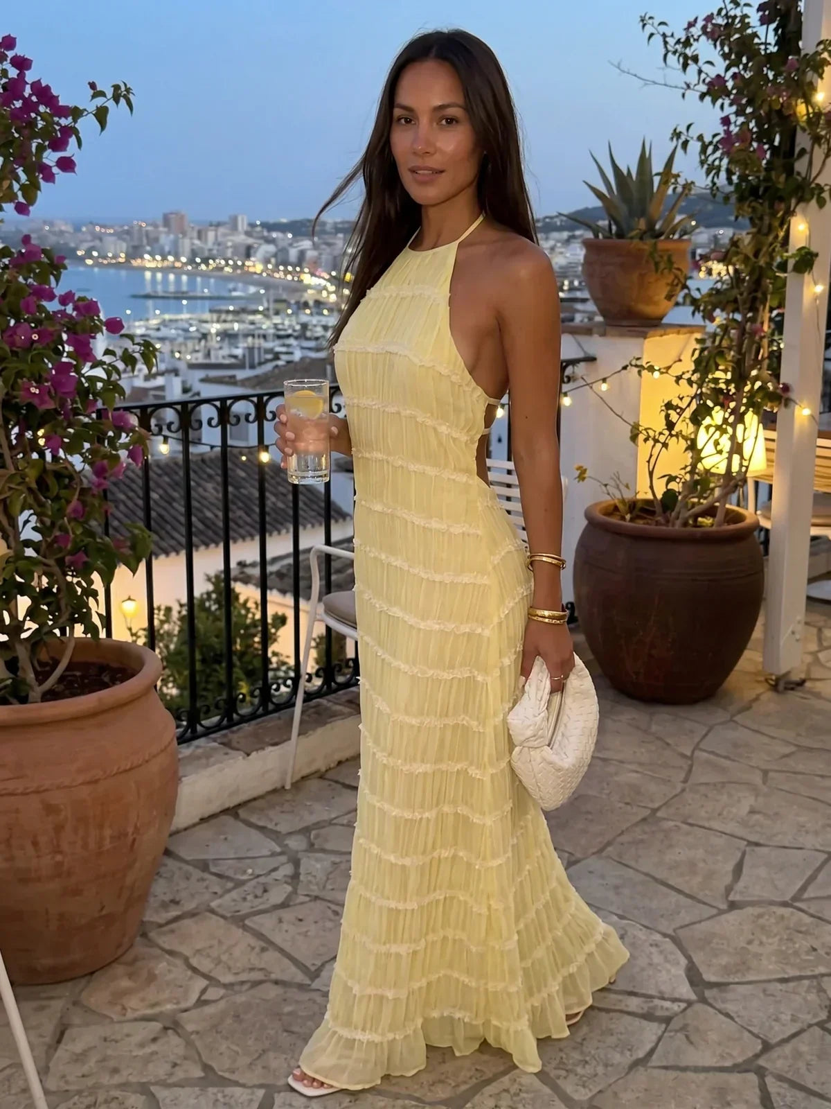 Ivessa – Vestido de mezcla de algodón con volantes en capas