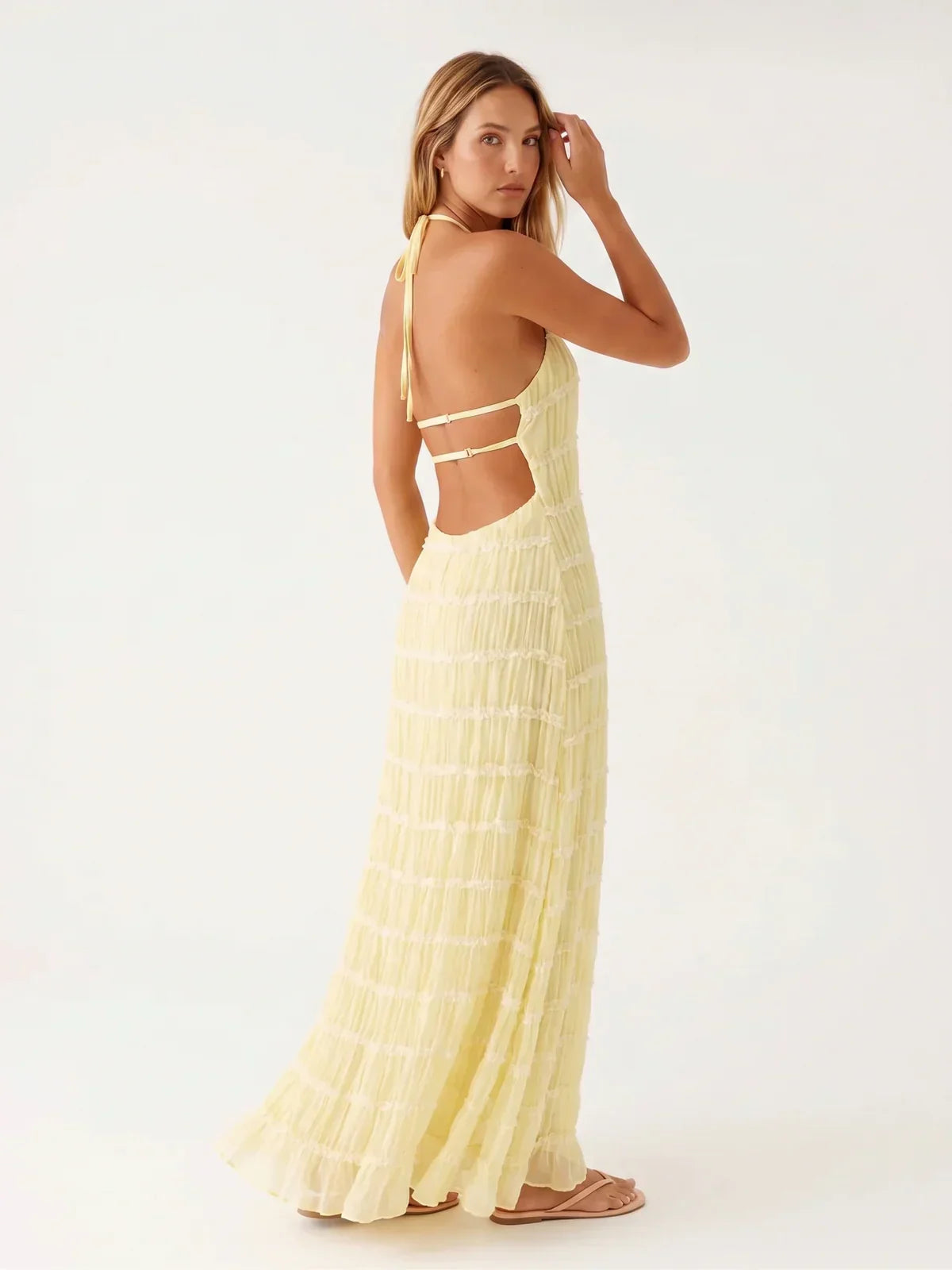 Ivessa – Vestido de mezcla de algodón con volantes en capas