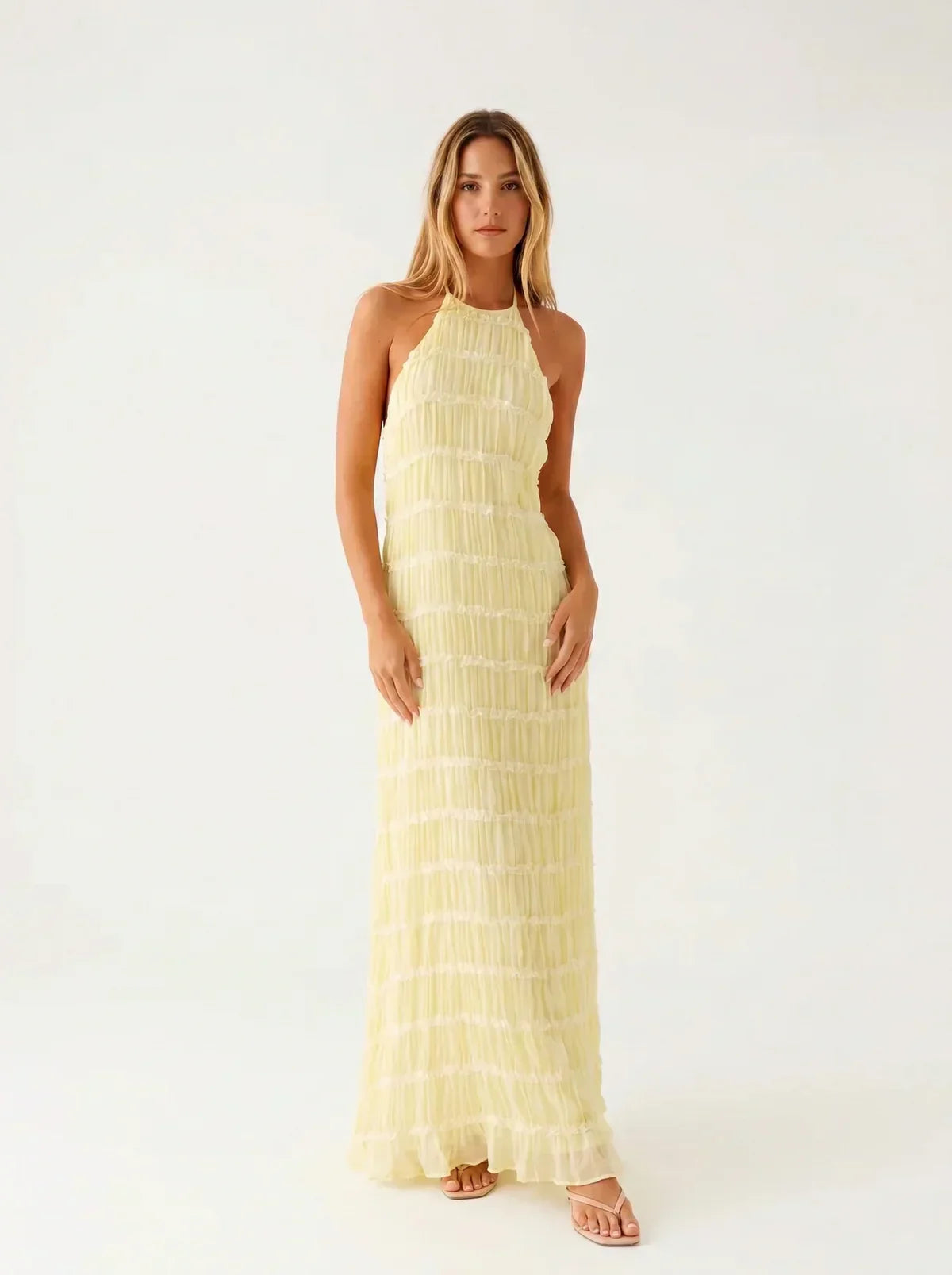 Ivessa – Vestido de mezcla de algodón con volantes en capas