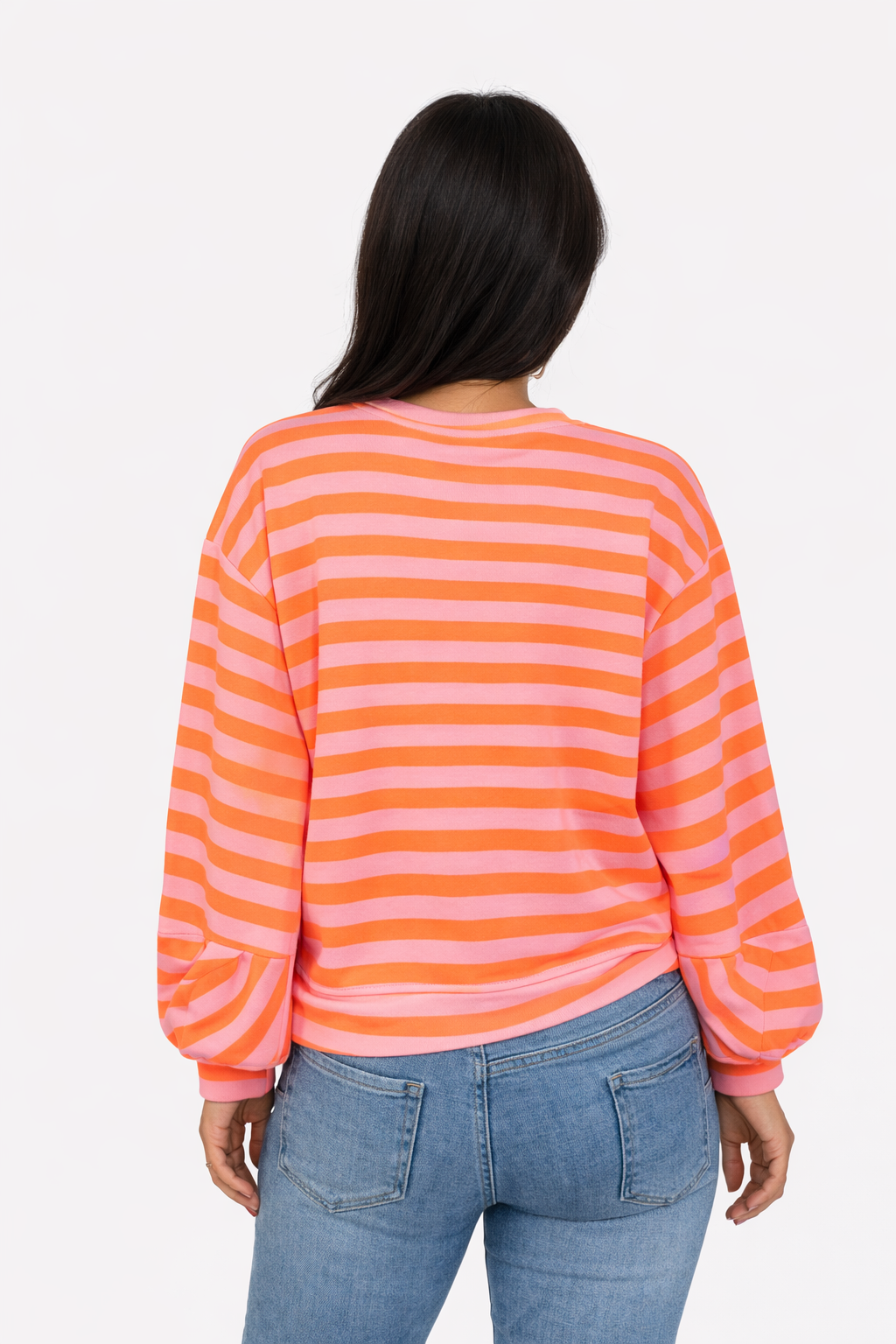 Jersey de manga abullonada a rayas Talla Único (36-44) Naranja Rosa claro