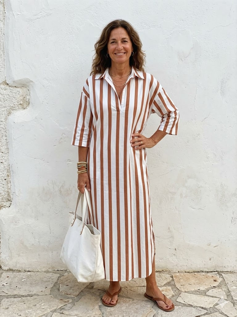 Velira – Vestido camisero midi de rayas verticales