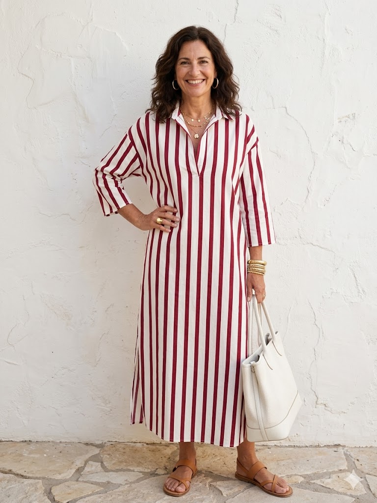 Velira – Vestido camisero midi de rayas verticales