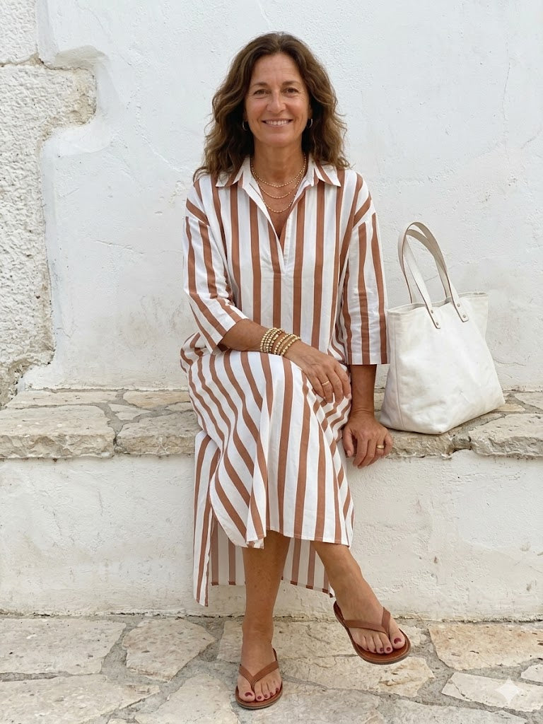 Velira – Vestido camisero midi de rayas verticales