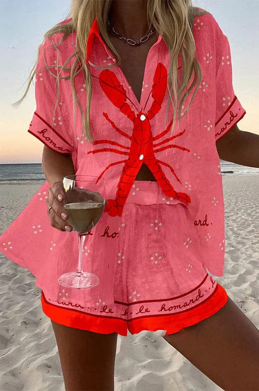 Soreli – Conjunto de camisa de algodón tejido + shorts