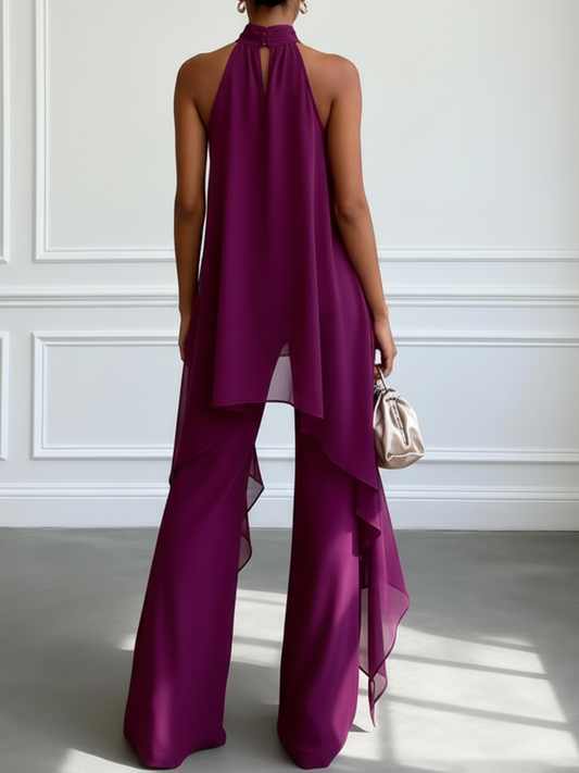 Cuello halter en traje de pantalón