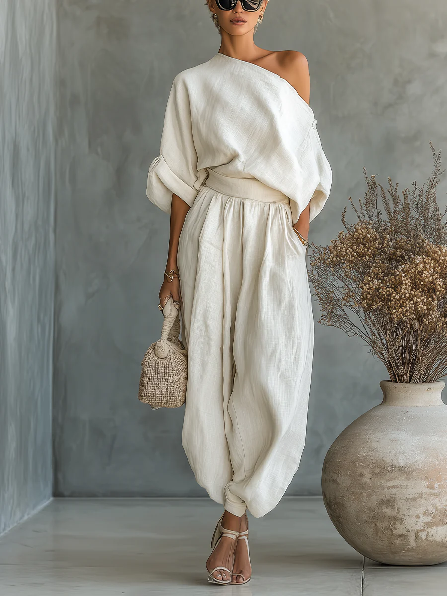 Nimara – Hombros descubiertos conjunto de blusa y pantalones