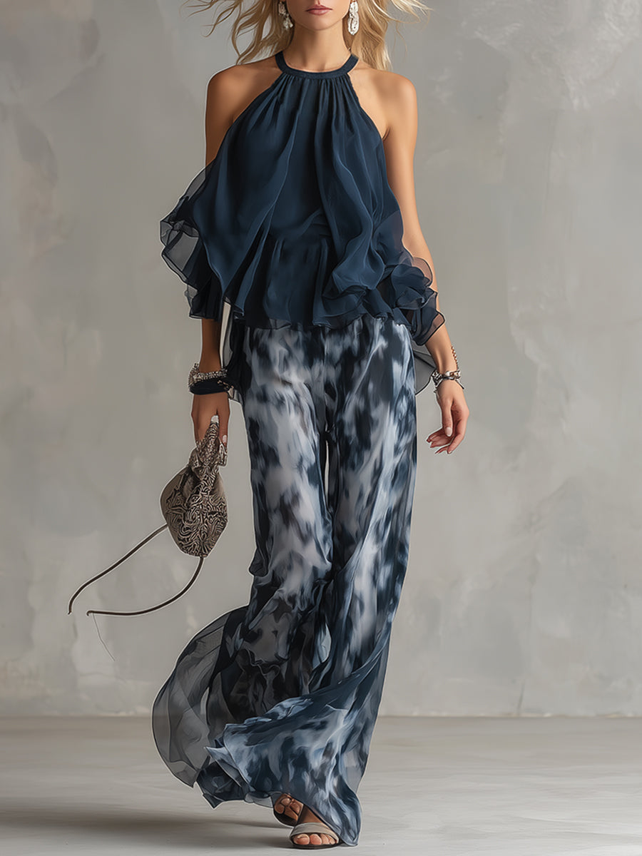 Rivana – Cuello halter de chifón conjunto