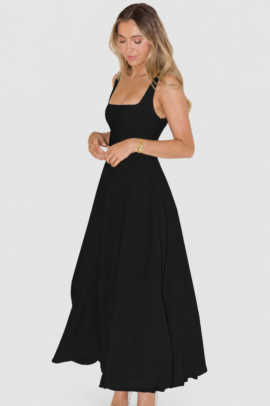 Kelara – Cuello cuadrado de punto vestido