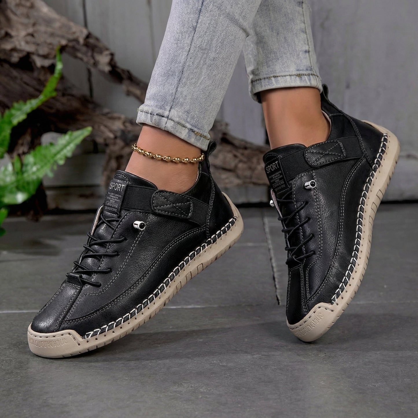 Zapatillas ortopédicas cómodas y que no causan dolor Negro Beige