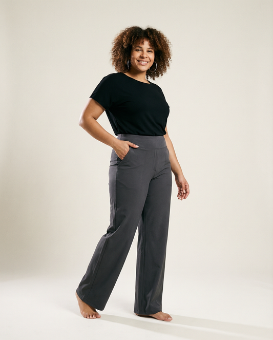 Pierna recta tejido plano pantalones Gris Oscuro