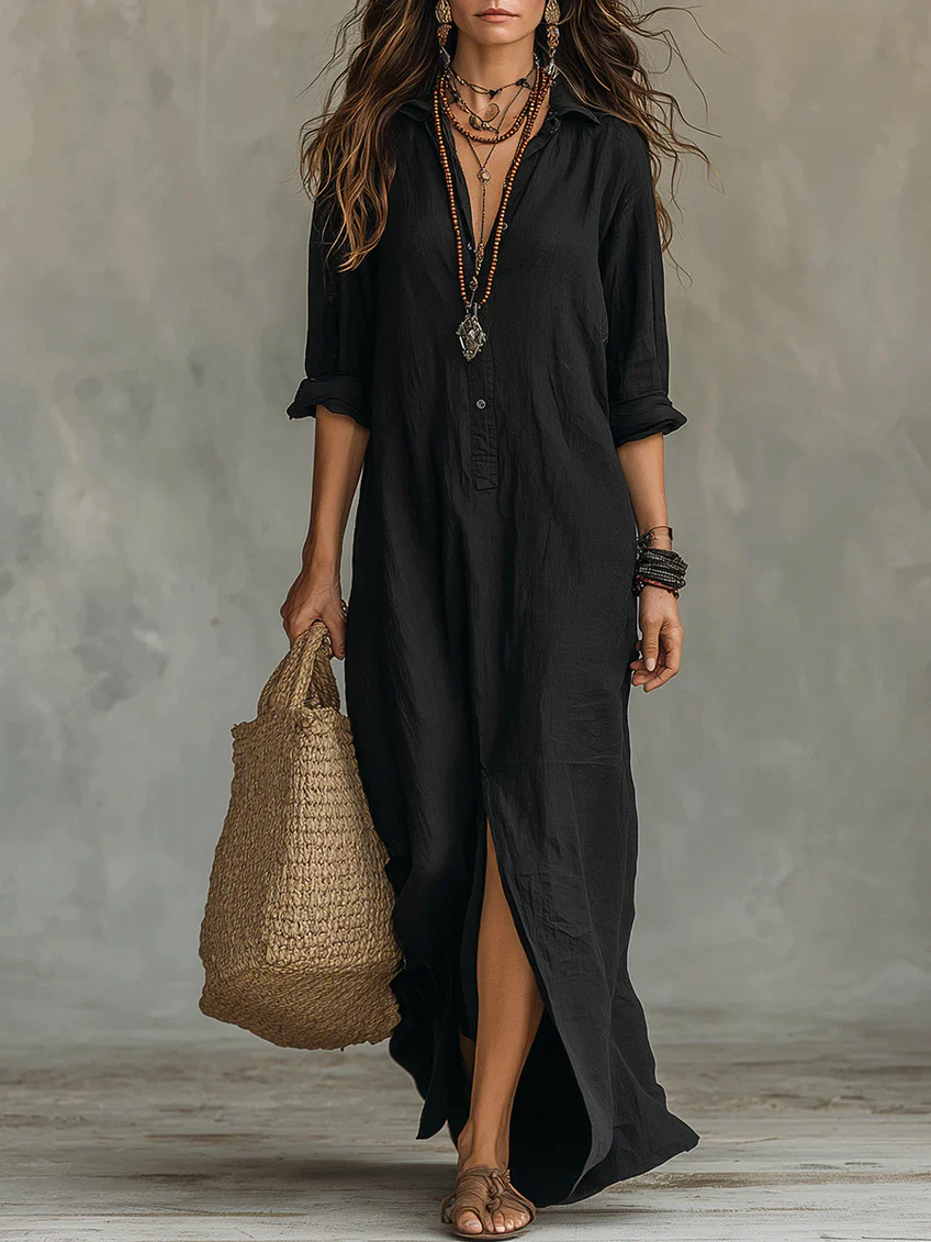Nour Lopez | Elegante vestido largo de verano Negro