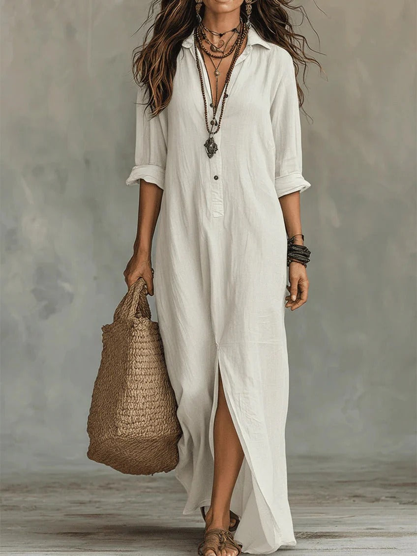 Nour Lopez | Elegante vestido largo de verano Blanco