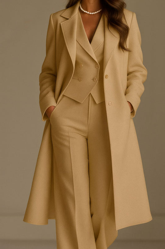 Brenzo – Conjunto de abrigo y traje a la medida Beige