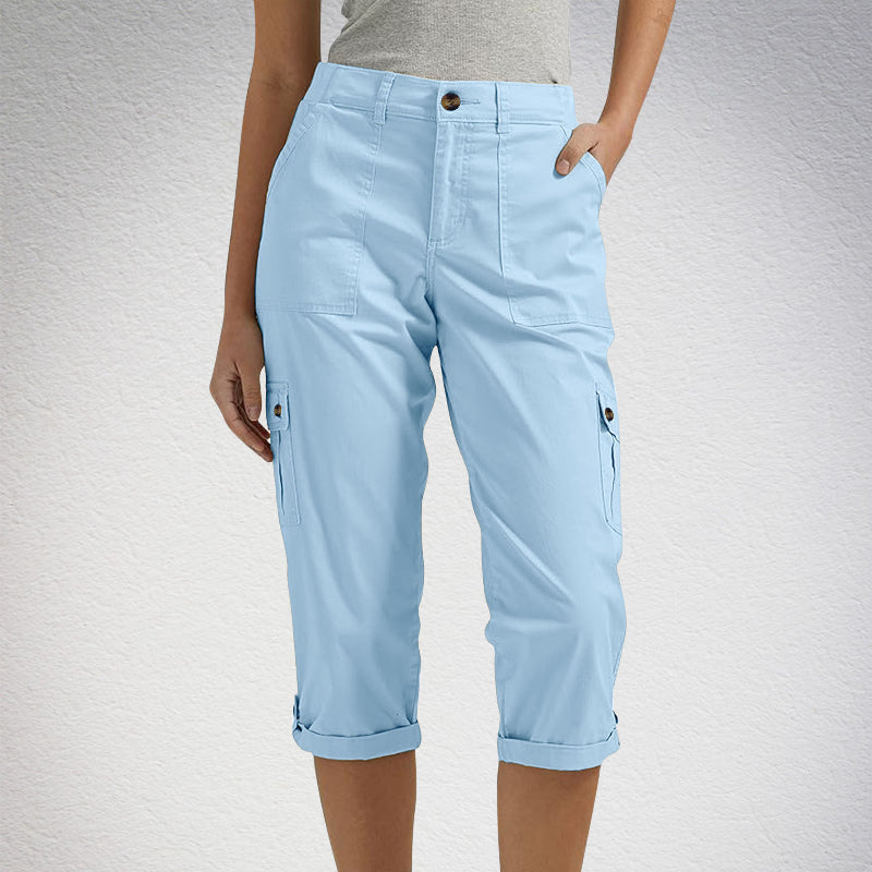 Orelyn – Con múltiples bolsillos, tejido elástico, pantalones cargo capri