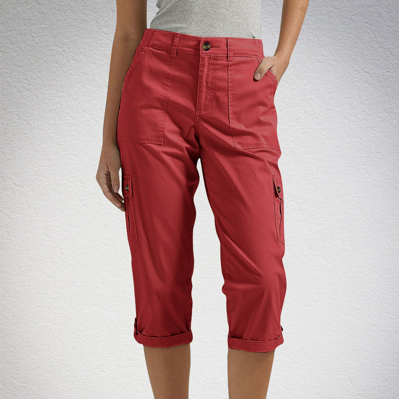 Orelyn – Con múltiples bolsillos, tejido elástico, pantalones cargo capri