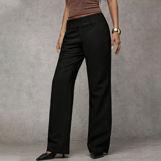 Sivara – Pierna ancha tejido plano pantalones Negro